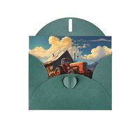 POEZJZW Farm Red Tractor Pearl Paper Christmas Cards, With Dark Green Envelopes, Thank You Cards, Wedding, Valentine'S Day Cards 10-Count