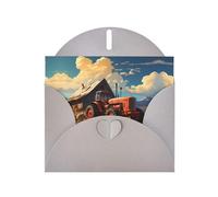 POEZJZW Farm Red Tractor Pearl Paper Christmas Cards, With Gray Envelopes, Thank You Cards, Wedding, Valentine'S Day Cards 10-Count