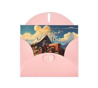 POEZJZW Farm Red Tractor Pearl Paper Christmas Cards, With Pink Envelopes, Thank You Cards, Wedding, Valentine'S Day Cards 10-Count