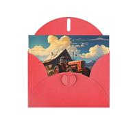 POEZJZW Farm Red Tractor Pearl Paper Christmas Cards, With Red Envelopes, Thank You Cards, Wedding, Valentine'S Day Cards 10-Count