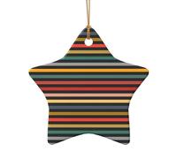 Poezjzw Fashion Striped Pattern Ceramic Star Shape Christmas Tree Ornaments, Family New Year Home Souvenirs For Gatherings