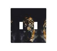 Poezjzw Fierce Tiger Pattern Light Switch Cover Receptacle Cover Double Toggle Decorative Wall Plate, Standard Size 4.5 in X 4.5 in