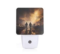POEZJZW Firefighters Fighting Fires Pattern Led Night Light Plug Into Wall with Dusk to Dawn Sensors, Warm for Bedroom Bathroom Hallway Kitchen