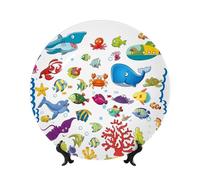 POEZJZW Fish Under The Sea Pattern Bone China Decorative Plate Dinner Plates Crafts Perfect Decoration for Home Office and Coffee Shop 6in