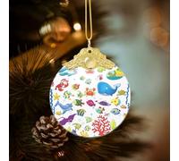 Poezjzw Fish Under The Sea Pattern Glass Round-Shaped Christmas Tree Ornaments, Family New Year Home Souvenirs For Gatherings Gold