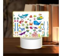 POEZJZW Fish Under The Sea Pattern Rectangular Acrylic Night Light Touch Switch Accent for Bookshelves Desks Nightstands