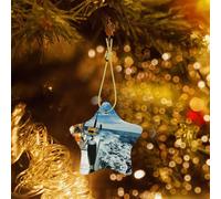 Poezjzw Fishing Reels On A Boat Pattern Ceramic Star-Shaped Christmas Tree Ornaments, Family New Year Home Souvenirs For Gatherings