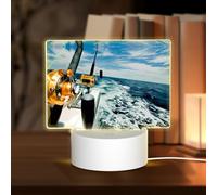 POEZJZW Fishing Reels On A Boat Pattern Rectangular Acrylic Night Light Touch Switch Accent for Bookshelves Desks Nightstands