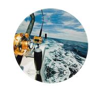 POEZJZW Fishing Reels On A Boat Pattern Round Mouse Pad, Non-Slip Rubber Base Small Mouse Pad, Suitable For Games, Computer Laptop, 7.9x7.9 Inches.