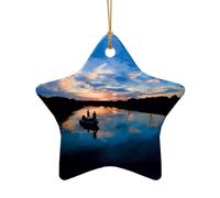 Poezjzw Fishing Scenic Pattern Christmas Star Shape Ceramic Ornaments Christmas Tree Hanging Home Decoration Gatherings Souvenirs