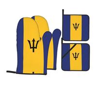 Poezjzw Flag of Barbados Oven Gloves Four-Piece Set is Non-Slip and Anti-Scalding Suitable for Home Baking, Barbecue and Microwave Use