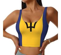 POEZJZW Flag of Barbados Women's Sexy Sports Vest Sleeveless Athletic Gym T-Shirts Vest U-Shaped Back Quick Dry Top L Black