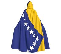 POEZJZW Flag Of Bosnia And Herzegovina Pattern Hooded Cloak Robe Costume For Adult Men Women Christmas Hoodies Cape Cosplay Costumes