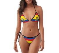 POEZJZW Flag of Ecuador Bikini Set for Women Tie Side Triangle String Sexy Swimsuit Bikini Bathing Suit Tow Piece M Black