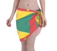 POEZJZW Flag of Grenada Women Swimsuit Cover Up Short Chiffon Beach Sarong Bikini Wrap Skirt Bathing Suit Scarf Pareo Swimwear Black