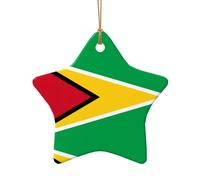 Poezjzw Flag Of Guyana Pattern Ceramic Christmas Ornament Star Shape Hanging Pendant Gifts For Xmas Holidays, Ornaments For Home Decor
