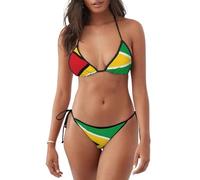 POEZJZW Flag of Guyana Women's Triangle Bikini String Bikini Set Two Piece Swimsuit Bathing Suits M Black