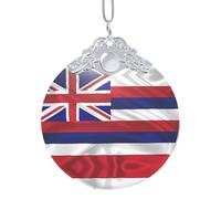 Poezjzw Flag Of Hawaii American Pattern Glass Christmas Ornament Round Hanging Pendant Gifts For Xmas Holidays Ornaments Home Decor Silver Metal Buckle
