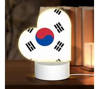POEZJZW Flag of Republic of Korea Pattern Heart Shape Acrylic Night Light with USB Cable Adjustable 3 Colors for Restaurant Bar Cafe