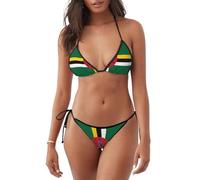 POEZJZW Flag of The Commonwealth of Dominica Women Two Piece Swimsuit Sexy Swimwear Halter String Triangle Bikini Sets L Black