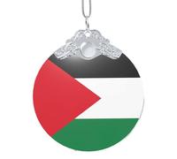 Poezjzw Flag Of The State Of Palestine Pattern Glass Christmas Ornament Round Hanging Pendant Gifts For Xmas Holidays Ornaments Home Decor Silver Metal Buckle