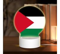 POEZJZW Flag of The State of Palestine Pattern Round Acrylic Night Light with USB Cable Adjustable 3 Colors for Restaurant Bar Cafe