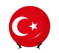 POEZJZW Flag of Turkey Bone China Decorative Plate Dinner Plates Crafts Perfect Decoration for Home Office and Coffee Shop 10in