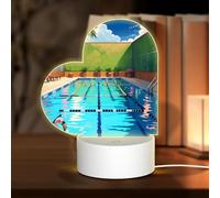 POEZJZW Flamingo and Swimming Pool Pattern Heart Shape Acrylic Night Light with USB Cable Adjustable 3 Colors for Restaurant Bar Cafe