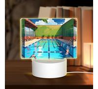 POEZJZW Flamingo and Swimming Pool Pattern Rectangle Acrylic Night Light with USB Cable Adjustable 3 Colors for Restaurant Bar Cafe