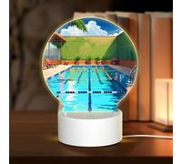 POEZJZW Flamingo and Swimming Pool Pattern Round Acrylic Night Light with USB Cable Adjustable 3 Colors for Restaurant Bar Cafe