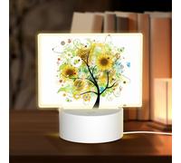 POEZJZW Floral Tree with Daisies Sunflowers Butterflies Pattern Rectangular Acrylic Night Light Touch Switch Accent for Bookshelves Desks Nightstands