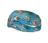 Poezjzw Flowers Birds And Butterfly Pattern Sports Headband Suitable For Running Yoga Elasticated Moisture Wicking Hairband