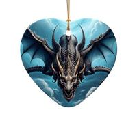 Poezjzw Flying Dragon Pattern Christmas Ceramic Heart Shape Pendant Decorations Suitable For Home Shopping Malls And Holiday Celebrations