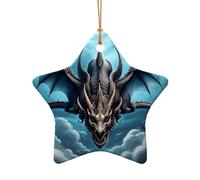 Poezjzw Flying Dragon Pattern Christmas Ceramic Star Shape Pendant Decorations Suitable For Home Shopping Malls And Holiday Celebrations