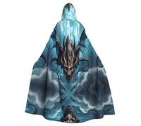 POEZJZW Flying Dragon Pattern Full Length Hooded Robe Cloak Long Cape Halloween Cosplay Costume Hoodies Cape Unisex