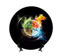 POEZJZW Four Elements Pattern Bone China Decorative Plate Dinner Plates Crafts Perfect Decoration for Home Office and Coffee Shop 7in