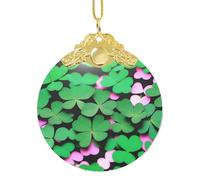 Poezjzw Four Leaf Clover Pattern Glass Christmas Ornament Round Hanging Pendant Gifts For Xmas Holidays Ornaments Home Decor Gold Metal Buckle