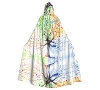 POEZJZW Four Seasons Spring Tree Pattern Poncho Halloween Hooded Cape Women'S Men'S Halloween Dress Up Party Cosplay Costumes