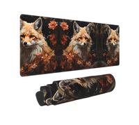 Poezjzw Fox and Flowers Long Gaming Mouse Pad Large Desk Pad Keyboard Mat with Stitched Edges for Gaming and Office 31.5 X 11.8 in