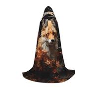 POEZJZW Fox And Flowers Pattern Hooded Cloak Robe Costume Cloak For Adult Men Women Christmas Hoodies Cape Cosplay Costumes M