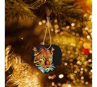 Poezjzw Fractalius Leopard Pattern Ceramic Heart-Shaped Christmas Tree Ornaments, Family New Year Home Souvenirs For Gatherings