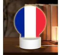 POEZJZW French Flag Pattern Round Acrylic Night Light with USB Cable Adjustable 3 Colors for Restaurant Bar Cafe