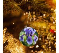 Poezjzw French National Flower Pattern Christmas Tree Ceramic Ornament Hanging Decorations for Home Christmas Holiday Party Gift