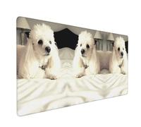 Poezjzw French Poodle Long Gaming Mouse Pad Large Desk Pad Keyboard Mat with Stitched Edges for Gaming and Office 16x35.5in