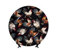 POEZJZW French Roosters Pattern Bone China Decorative Plate, Smooth and Non-Injurious to Hands, Classic Artwork Suitable for Home and Office 8in