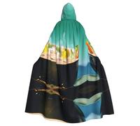 POEZJZW Fruit And Vegetable Pattern Adult Hooded Cloak Cloak Women Men Halloween Costume Masquerade Cosplay Costume Christmas Party Robe