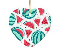 Poezjzw Fruits Watermelon Pattern Ceramic Heart Shape Christmas Tree Ornaments, Family New Year Home Souvenirs For Gatherings