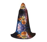 POEZJZW Funny Cat In Spacess Pattern Teenager Hooded Cloak Cloak Women Men Halloween Costume Masquerade Cosplay Costume Christmas Party Robe L