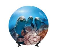 POEZJZW Funny Dolphin Looking at You Pattern Bone China Decorative Plate Dinner Plates Crafts Perfect Decoration for Home Office and Coffee Shop 8in