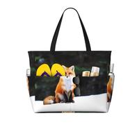 POEZJZW Funny Fox Pattern Beach Travel Bag Shoulder Shopping Daily Travel Shoulder Hand Bag Large Capacity Storage